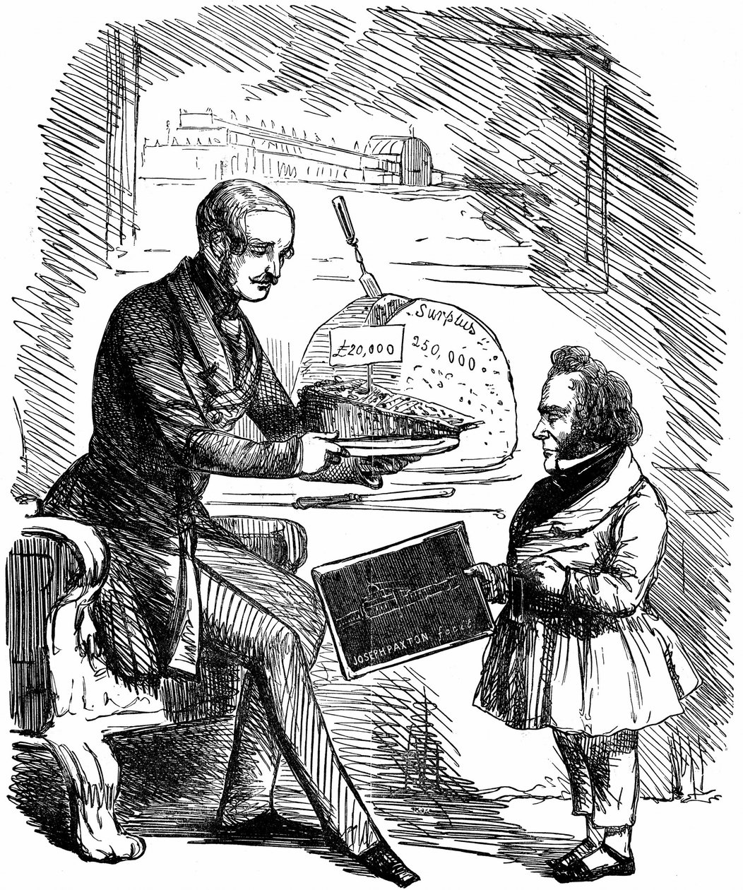 Albert, Prinzgemahl von Königin Victoria, überreicht Joseph Paxton, dem Designer des Kristallpalastes, ein Stück 