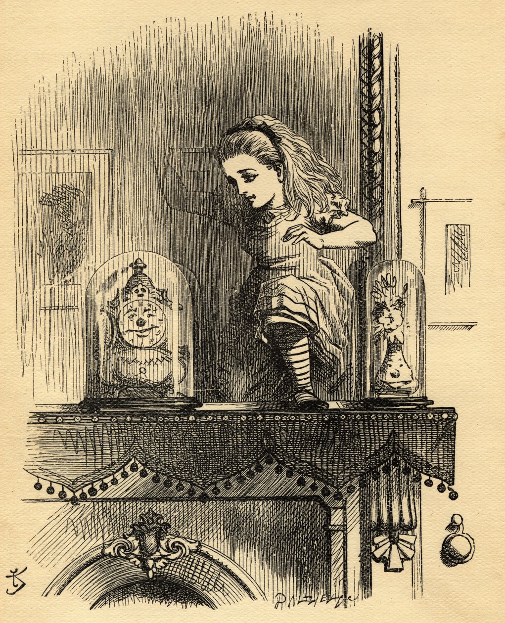 ルイス・キャロル（1832-98）による「鏡を通して」のイラスト、1871年に初めて公開された、鏡の家のアリス 作： ジョン・テニエル