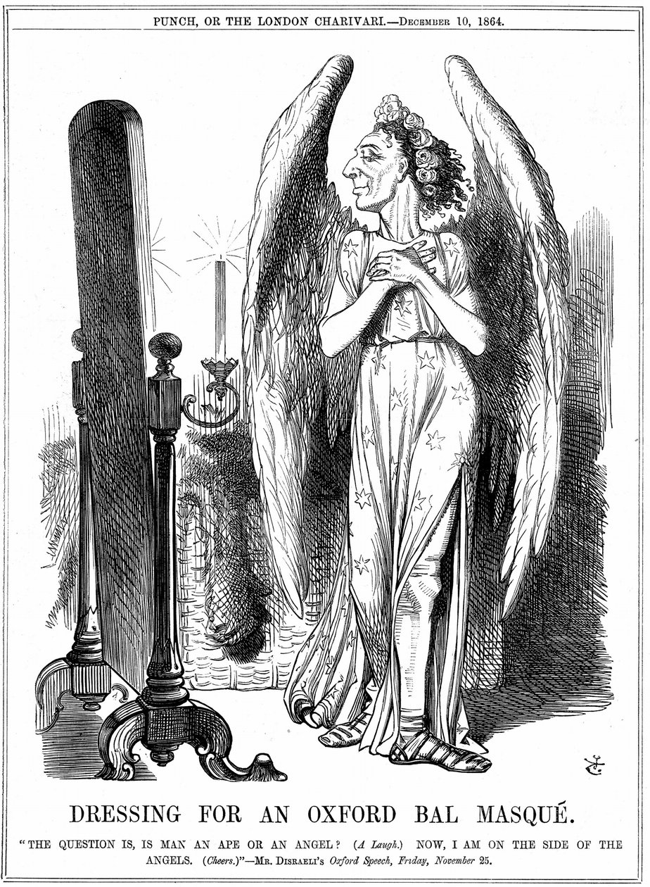 ベンジャミン・ディズレーリ（1804-81）英国保守派の政治家。今、私は天使の側にいる」。ジョン・テニエルの漫画（ロンドンの「パンチ」より 作： ジョン・テニエル