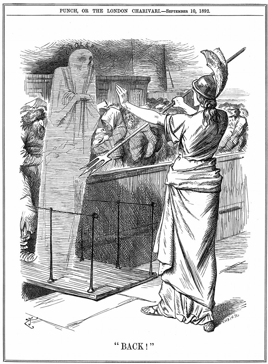 イギリスの港でコレラを食い止めるブリタニア。1892年の大流行では