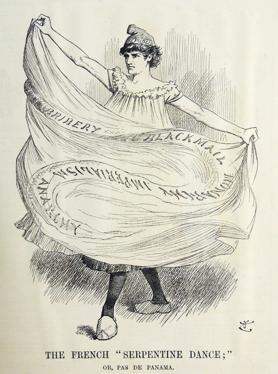 パナマ運河の建設をめぐるフランスの策略を描いたジョン・テニエルの漫画。1893年1月7日、ロンドンの