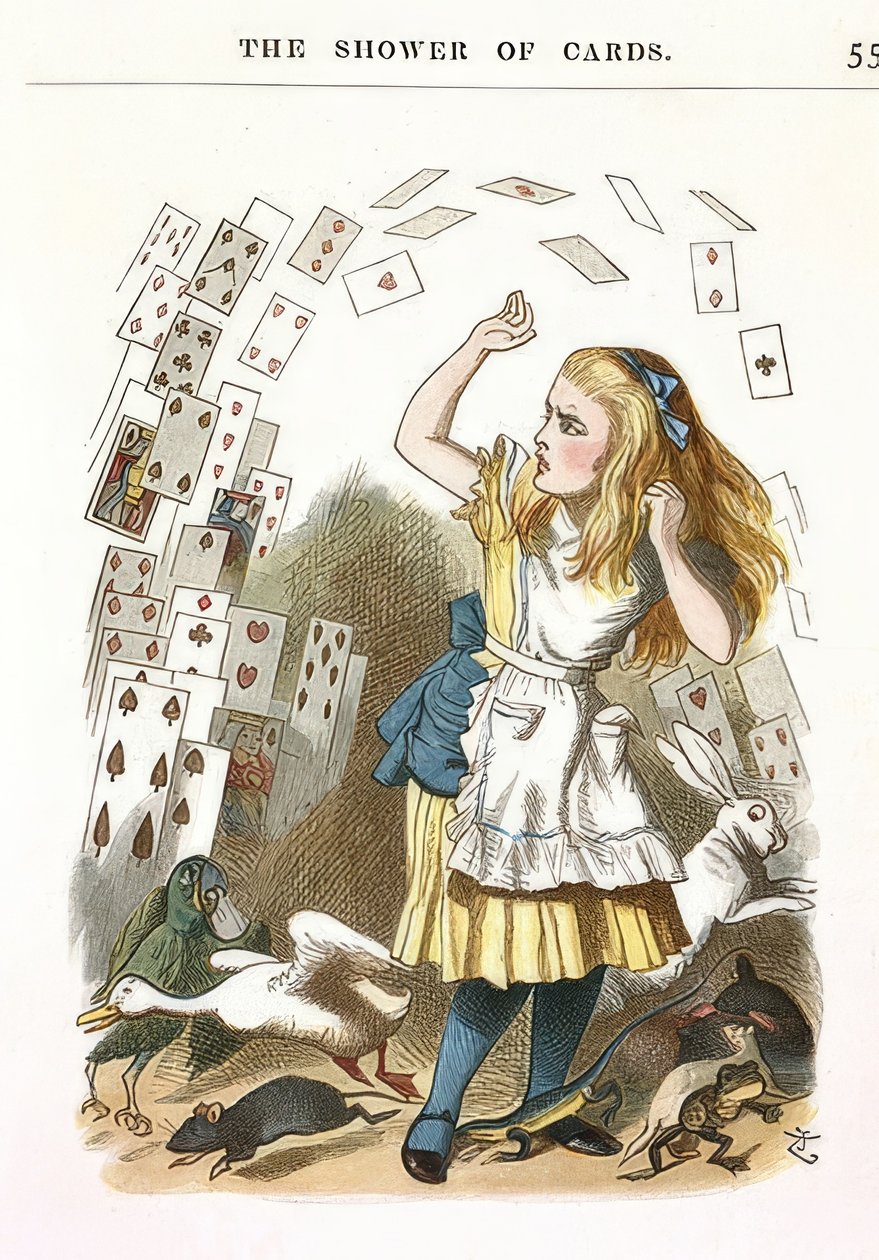 カードのシャワー。ルイス・キャロルによる不思議の国のアリスのイラスト。 1890 作： ジョン・テニエル