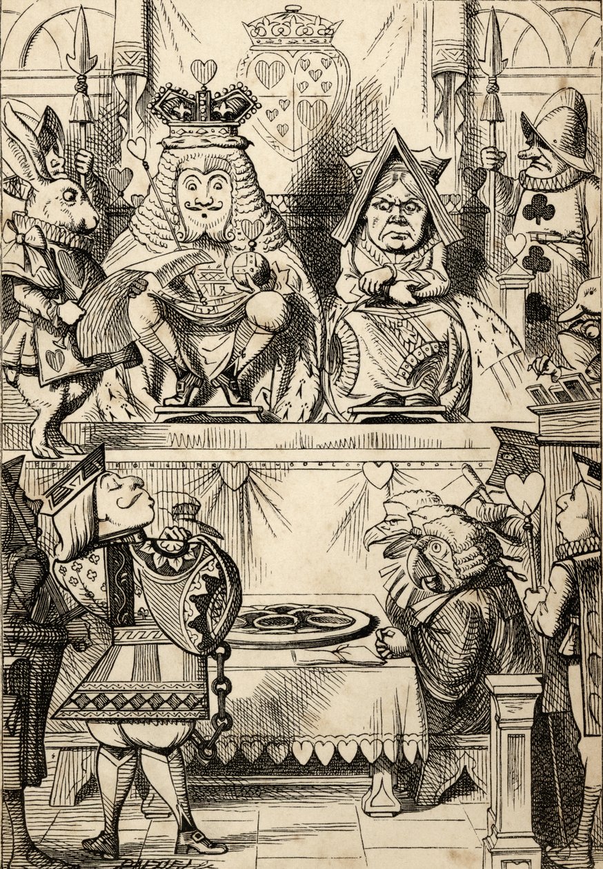 ルイス・キャロル著『不思議の国のアリス』（1891年刊）より「ハートの騎士の裁判」（リトグラフ版 作： ジョン・テニエル