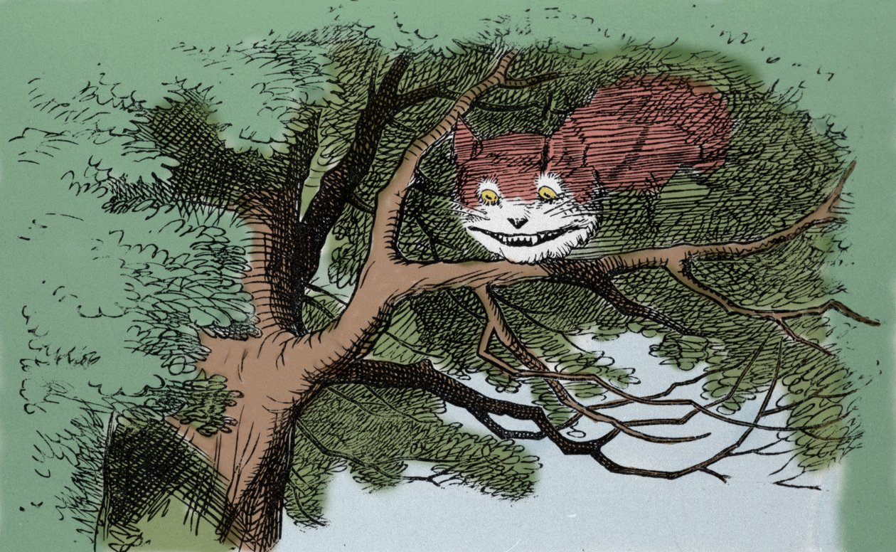 の詳細です。イギリスの作家ルイス・キャロル（チャールズ・ラトウィッジ・ドジソン）（1832-1898）の物語「不思議の国のアリス」の初版に描かれた、サー・ジョン・テニエルによるイラスト「アリスと猫」。 作： ジョン・テニエル