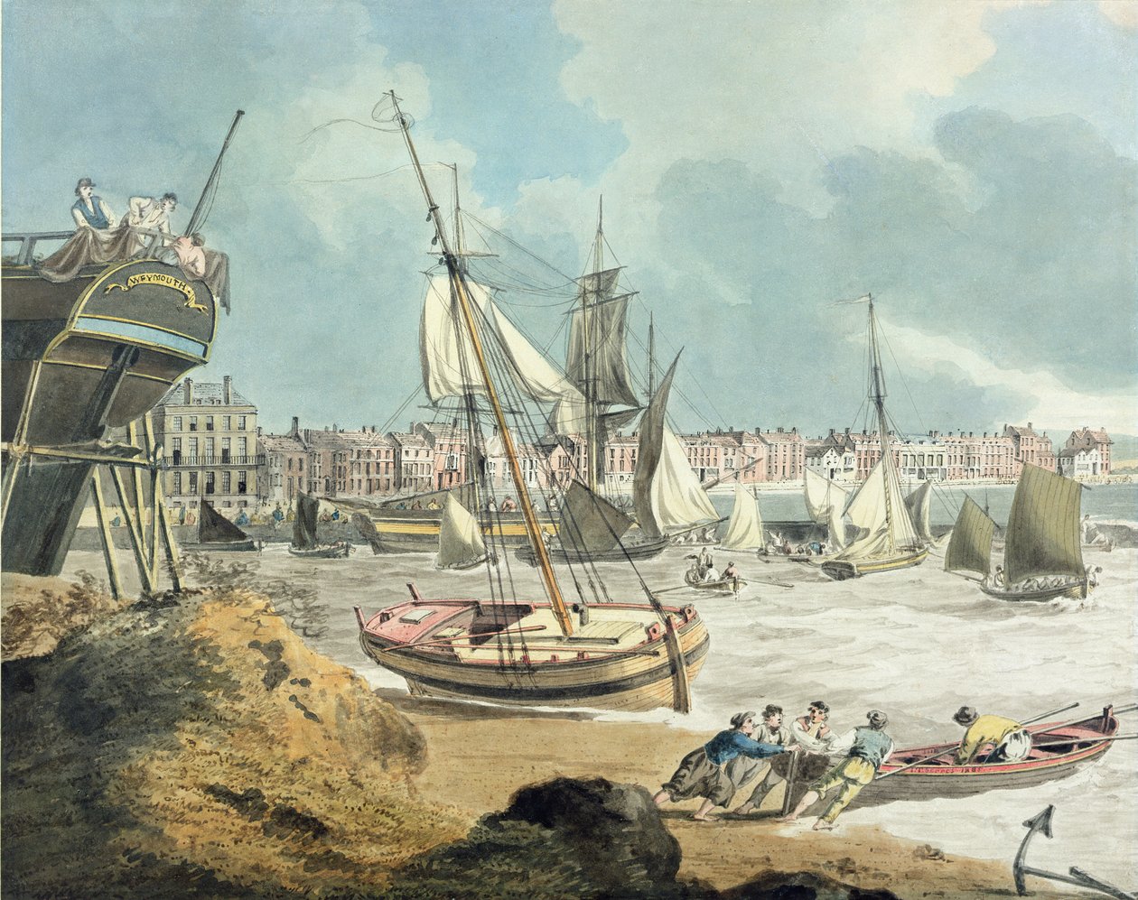 1805年ドーセット、ウェイマス港（ペン、インク、水彩、紙） 作： ジョン・トーマス・セール