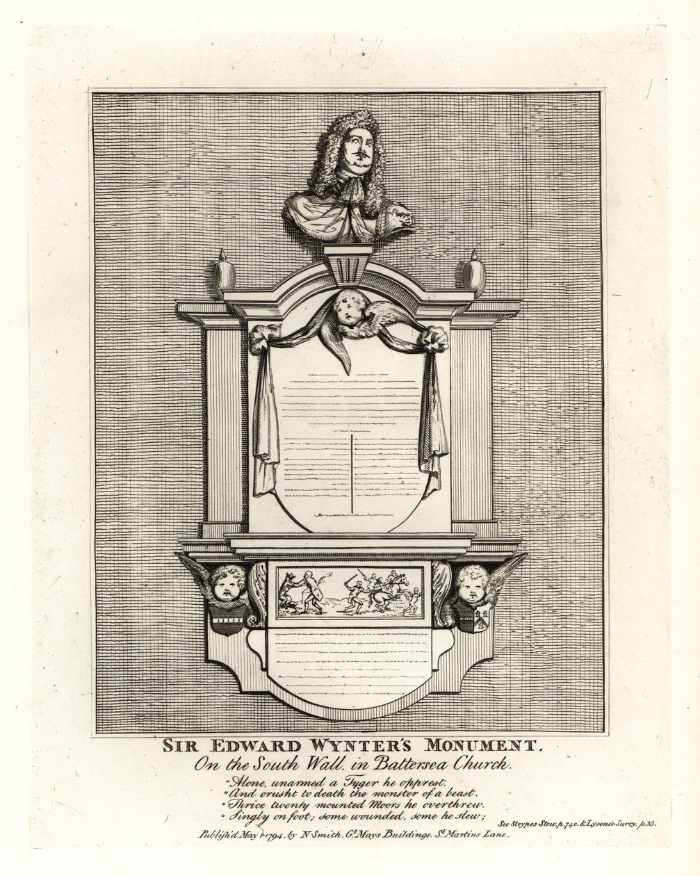 St Marys Church Batterseaの南壁にあるSir Edward Wynter（1685年没）のモニュメント 作： ジョン・トーマス・スミス