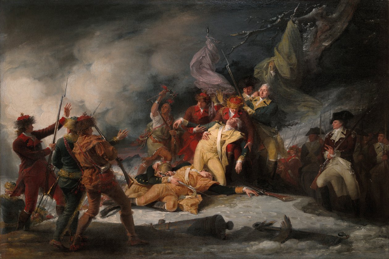 1775 年 12 月 31 日、ケベックへの攻撃でのモンゴメリー将軍の死 作： ジョン・トランブル