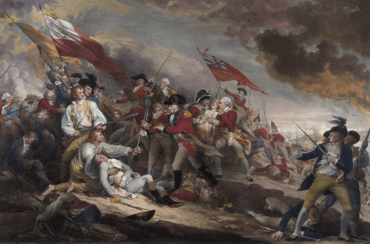 1775年6月17日、バンカーヒルの戦いでのウォーレン将軍の死。 1786 作： ジョン・トランブル