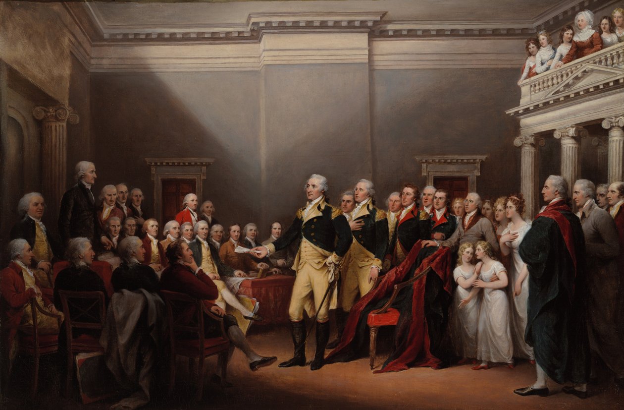 ワシントン将軍の辞任、1783年12月23日 作： ジョン・トランブル