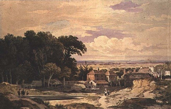 ハムステッドのフロッグナル、1825年頃（水彩画） 作： ジョン・バーリー
