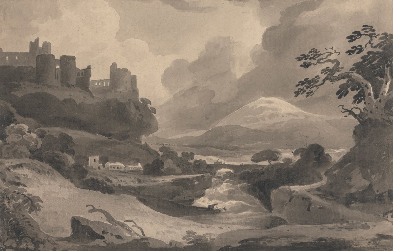 Paisagem montanhosa com ruínas de castelo em um penhasco 作： ジョン・バーリー