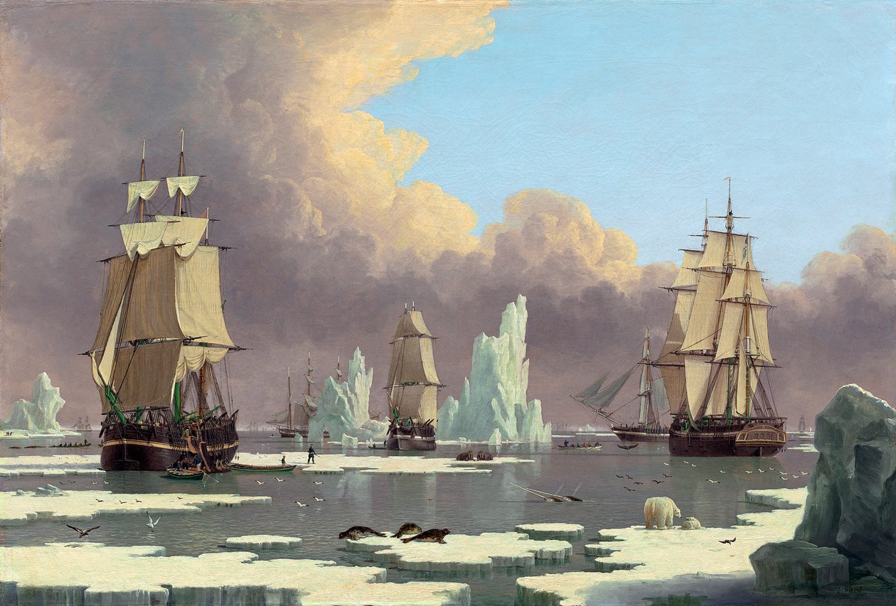 北クジラ漁業：白鳥とイザベラc。 1840 作： ジョン・ワード・オブ・ハル