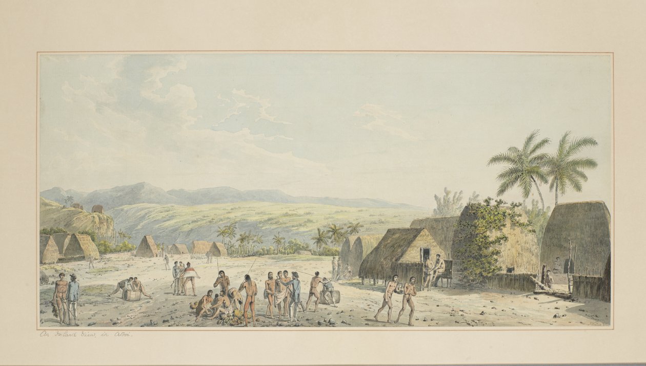 19：Atooiの内陸ビュー、キャプテンクックの最後の航海を描いた一連の水彩画c.1773-84 作： ジョン・ウェバー