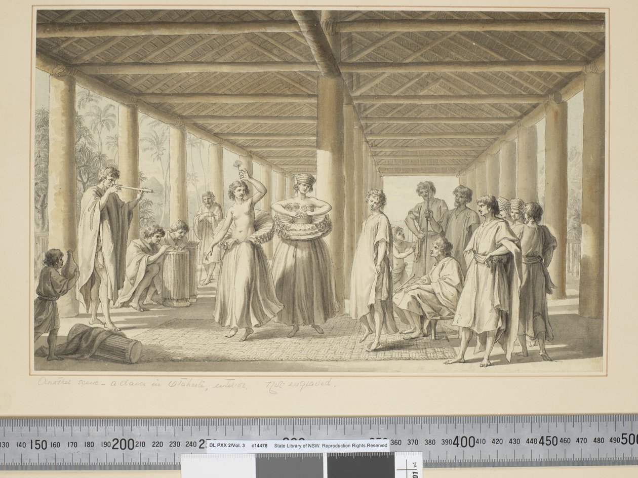 F.14 別の場面、オタヘイトの踊り、外観、1773-84年頃（水彩画 作： ジョン・ウェバー