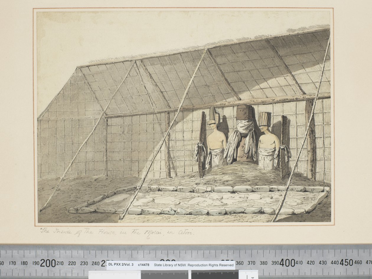 F.18 アトーイのモライにある家の内部 1773-84年頃（水彩画 作： ジョン・ウェバー