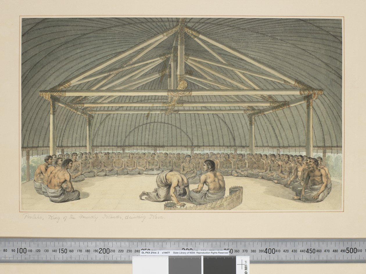 F.7 カヴァを飲むプーラホ（フレンドリー・アイランドの王）、1773-84年頃（水彩画 作： ジョン・ウェバー