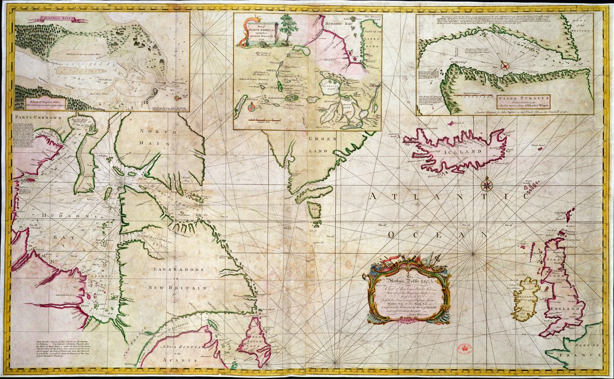ハドソン湾と南海の間の北西航路の可能性を示す海と海峡の図 作： ジョン・ウィゲート
