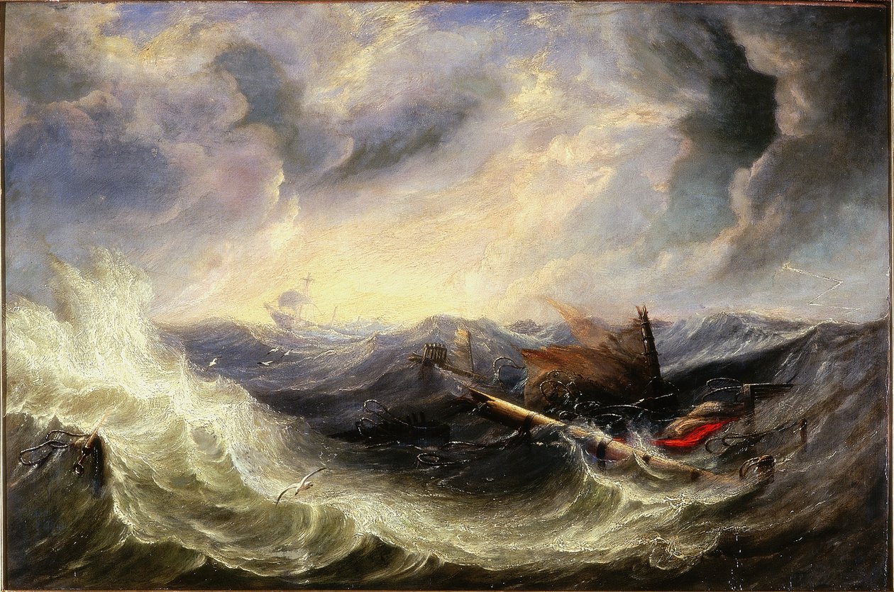 残骸のある海景（キャンバスに油彩） 作： John Wilson（attr。To）Carmichael