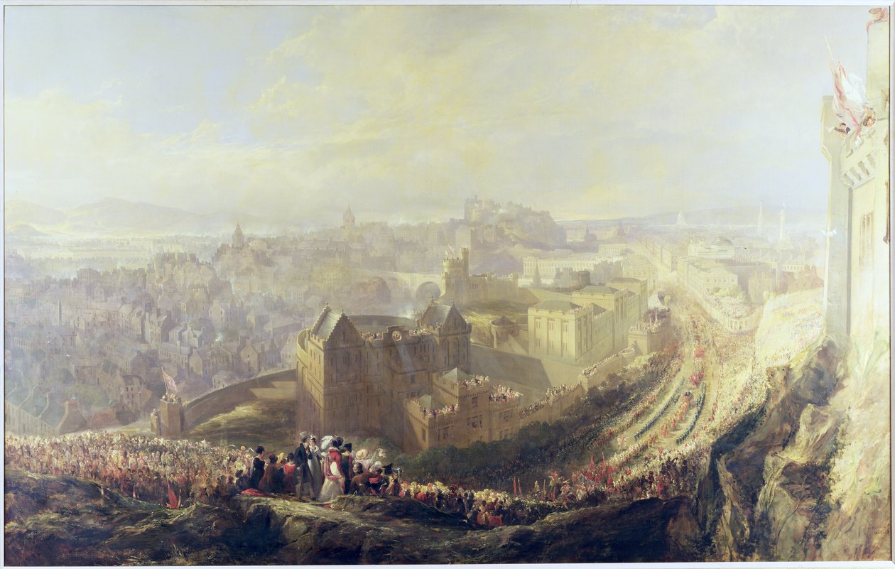1822年、カールトンヒルからエディンバラへのジョージ4世の侵入 作： ジョン・ウィルソン・イーバンク
