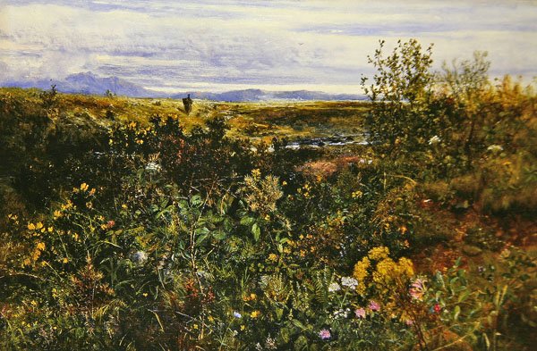野の花のある広大な風景」1855-1860年頃（板に油彩） 作： ジョン・ライト・オークス