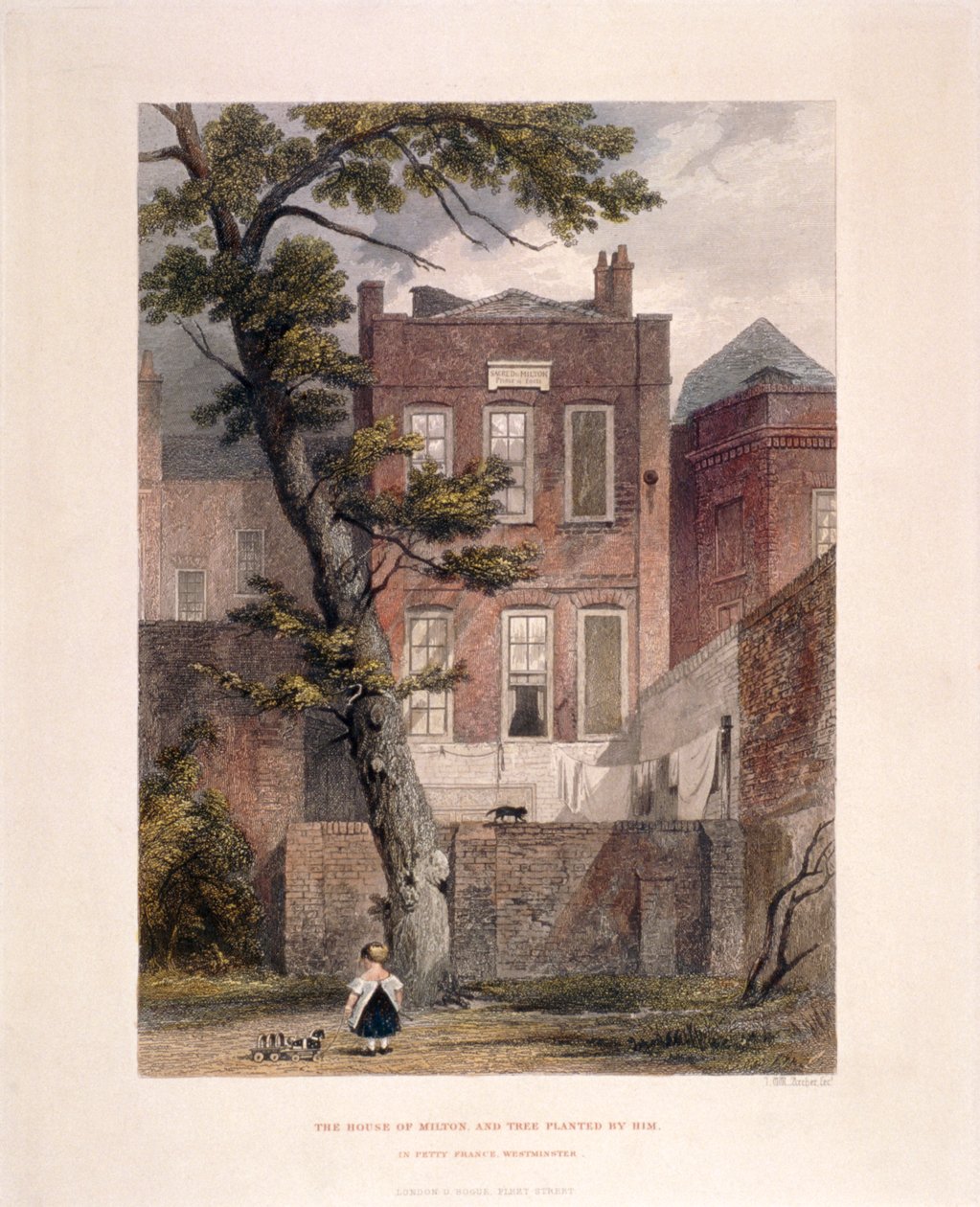 1851年、ロンドン、ウェストミンスターのペティ・フランスにあるミルトンの邸宅の眺め 作： ジョン・ウィケハム・アーチャー