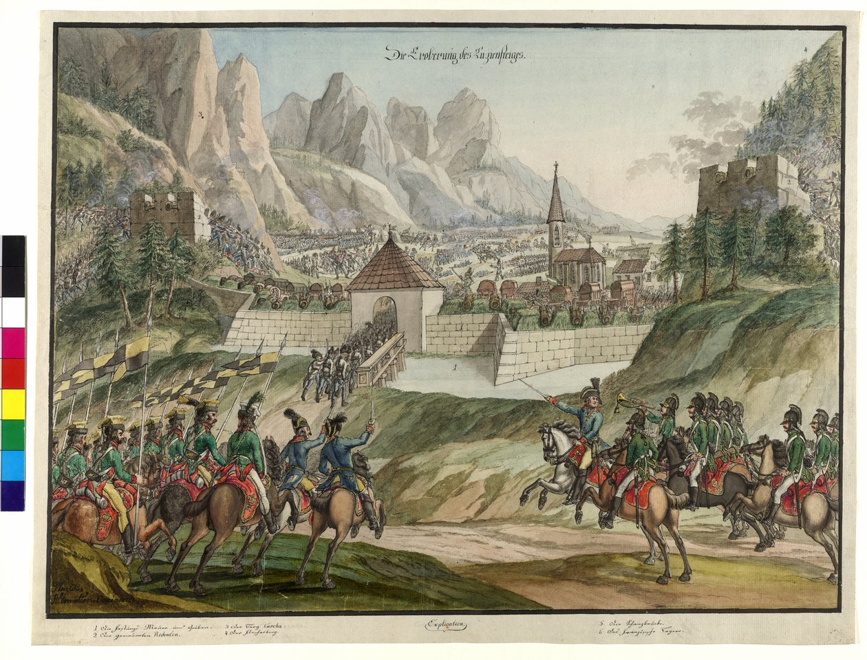 1799年、オーストリア軍によるルツィエンシュタイクの征服（水彩画） 作： ヨコブ・プラシダス・アルトムッター