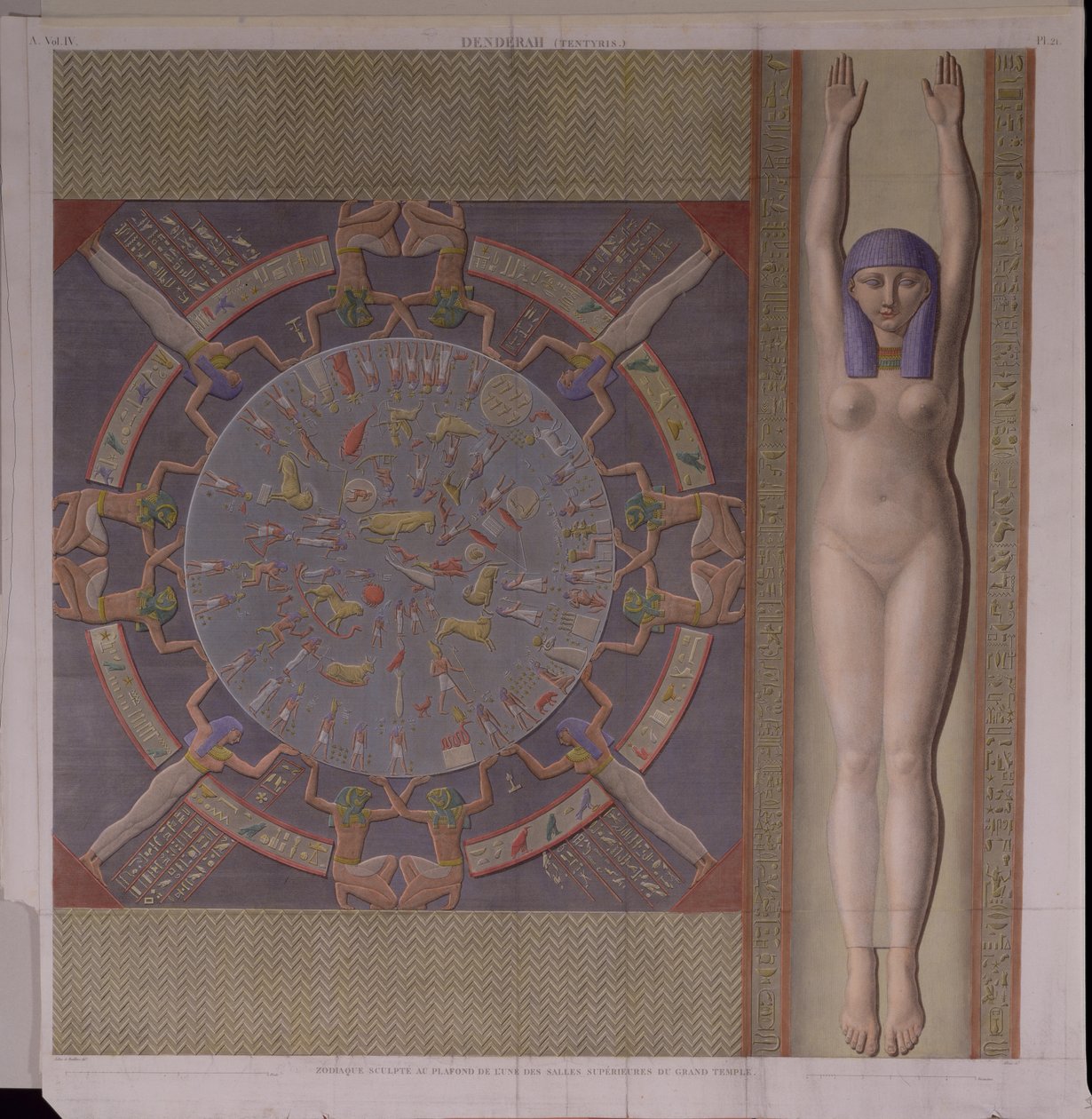 アレンが彫刻した「エジプトの描写」からのデンダラの大寺院の干支、c.1826（手描きの彫刻） 作： ジョロアとデビリエ