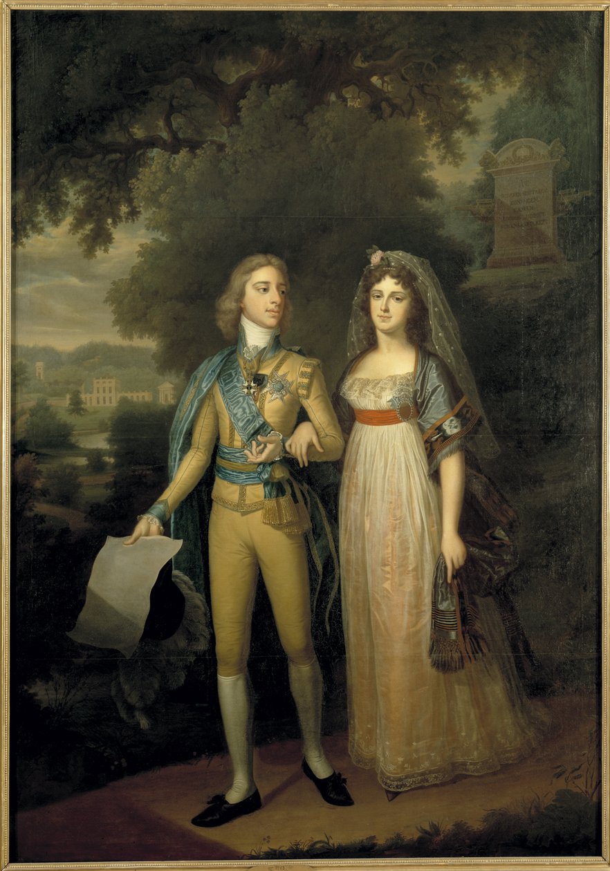 Gustave IV Adolphe de Suede - スウェーデンのグスタフ 4 世アドルフ (1778-1837) とバーデンのフレデリカ ドロテア ヴィルヘルミナ (1781-1826) の肖像、スウェーデンの女王、Forsslund, Jonas (1754-1809) 作。 キャンバスに油彩、c。 1797-1800。 寸法：273x195cm。 国立博物館通り 作： Jonas Forsslund
