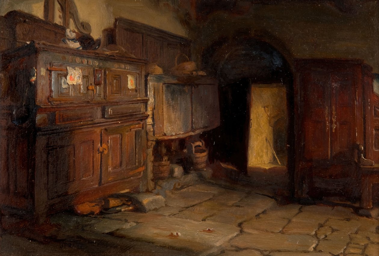 ブルトンのコテージのインテリア、1887年。 作： Jonathon Pratt