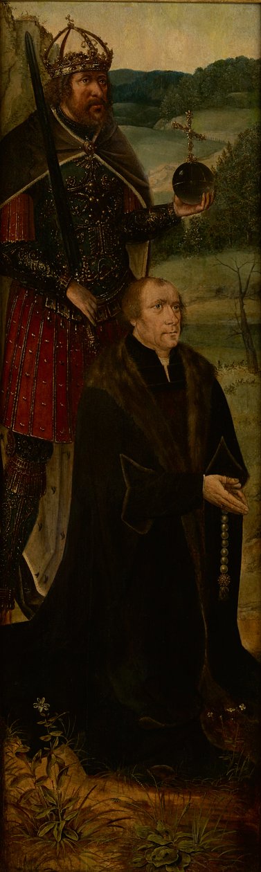 コンスタンティヌス王と献金者；祭壇画の片翼（油彩・パネル 作： Joos van（のフォロワー）Cleve