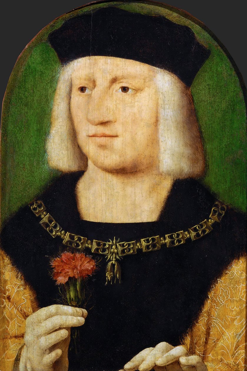 初期ネーデルランド美術：皇帝マクシミリアン1世（1459-1519）の肖像 par Cleve, Joos van (ca. 1485-1540), c.1508.木に油彩、28,5x22,3。ヴィエンヌの美術史博物館 作： ヨース・ファン・クレーベ