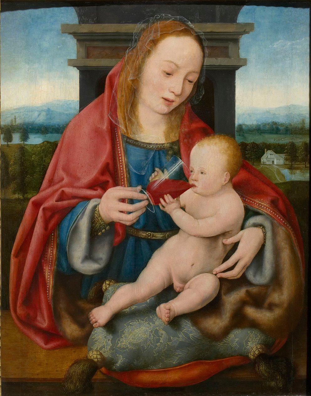 ワインを飲む幼児キリストと聖母、c。 1520年。 作： ヨース・ファン・クレーベ