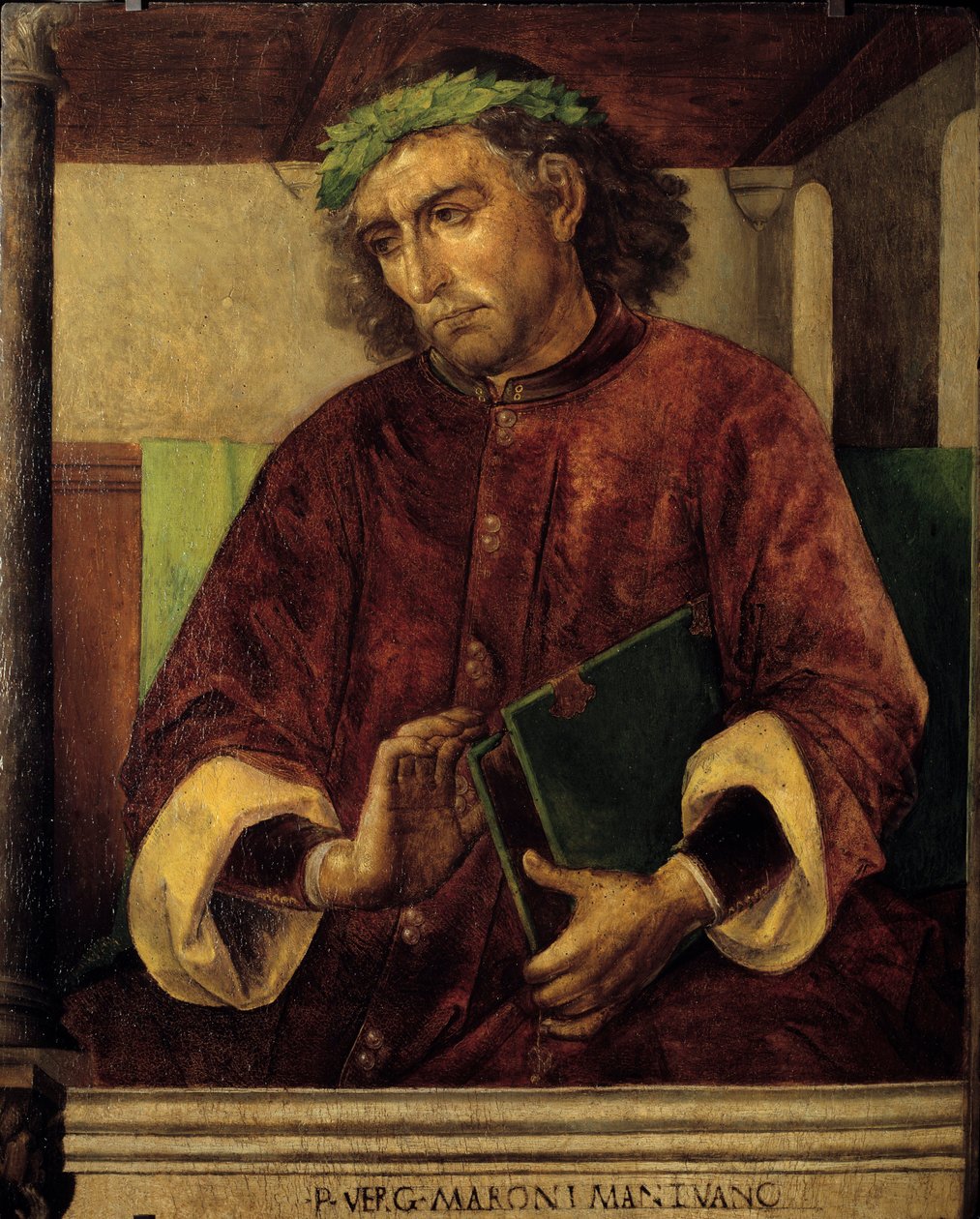 ローマの詩人・作家であるヴァージル（Virgilio, BC70-19）の肖像。ジャスト・ヘント（1435-1480）Ec.による絵画。フラム 作： ヨース・ファン・ゲント（fl。146075）