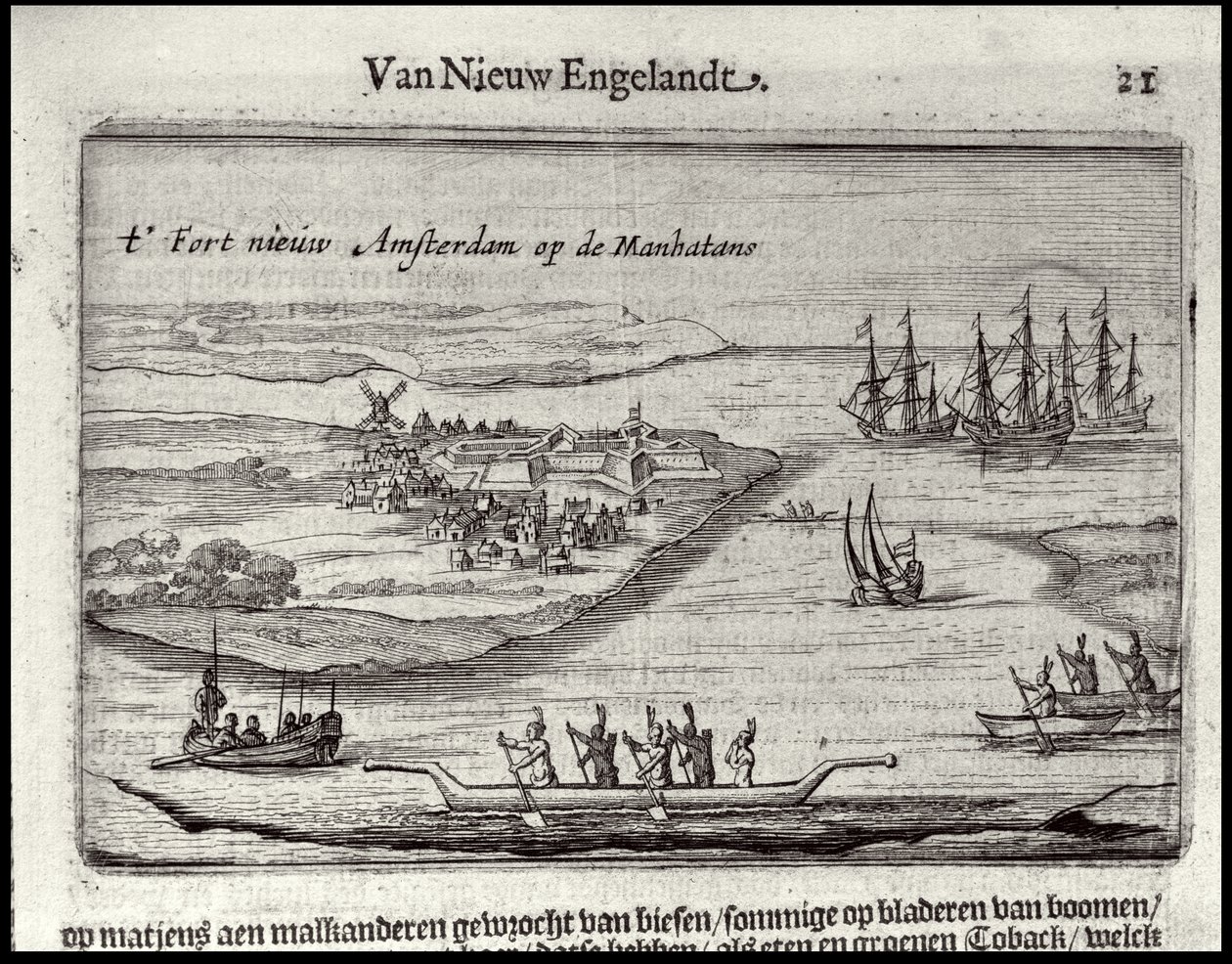 ニューアムステルダムの眺め、1626〜28年（銅版画） 作： ヨースト・ハートガーズ