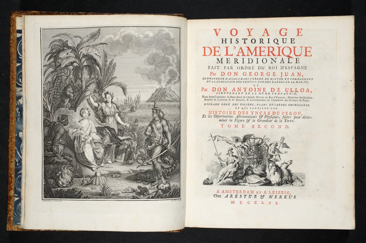 南アメリカの歴史的な航海のフロントピース、パブ。 1752 作： ホルヘとウロア、アントニオ・デ・ファン・イ・サンタチリア