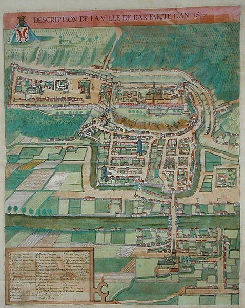 ゲオルク・ブラウン(1541-1622)とフランズ・ホーゲンベルグによる「Civitates Orbis Terrarum」からのバルの地図、1572年頃（カラーエングレーヴィング 作： Joris（後）Hoefnagel