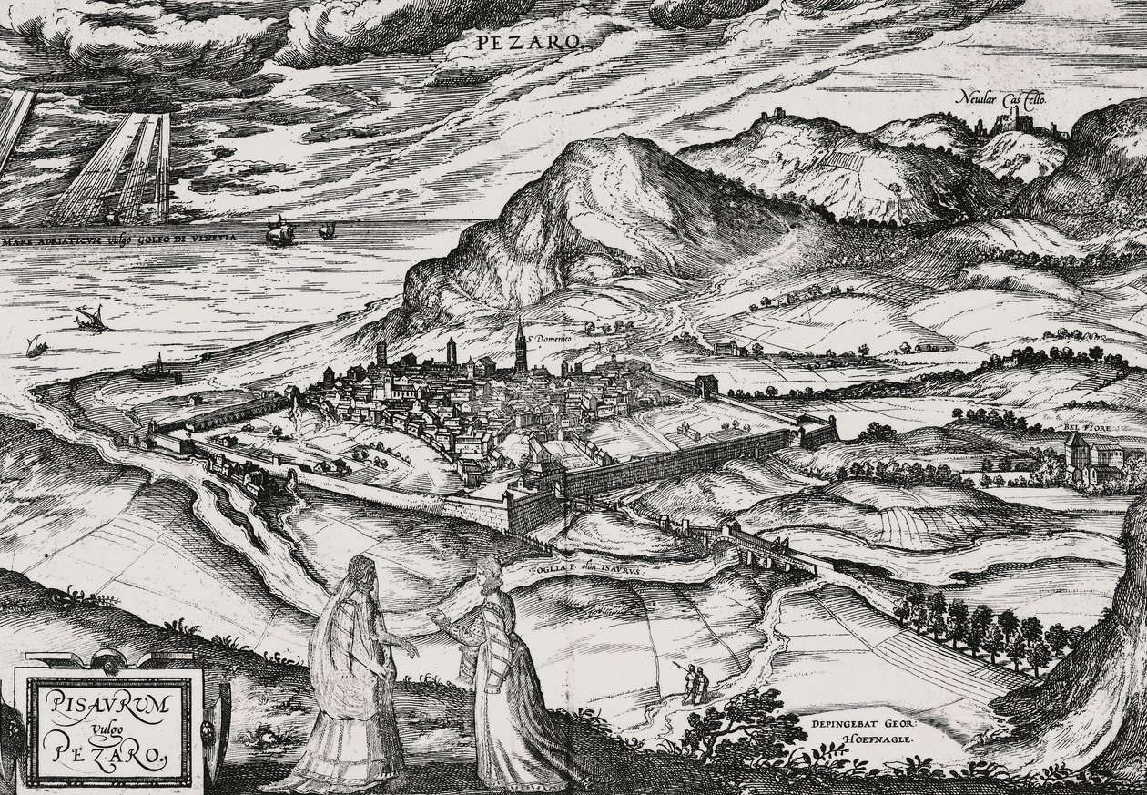 ペーザロの街、ヨリス・ホーフナゲル（1542-1601）の版画 作： ヨリス・ヘフナーゲル