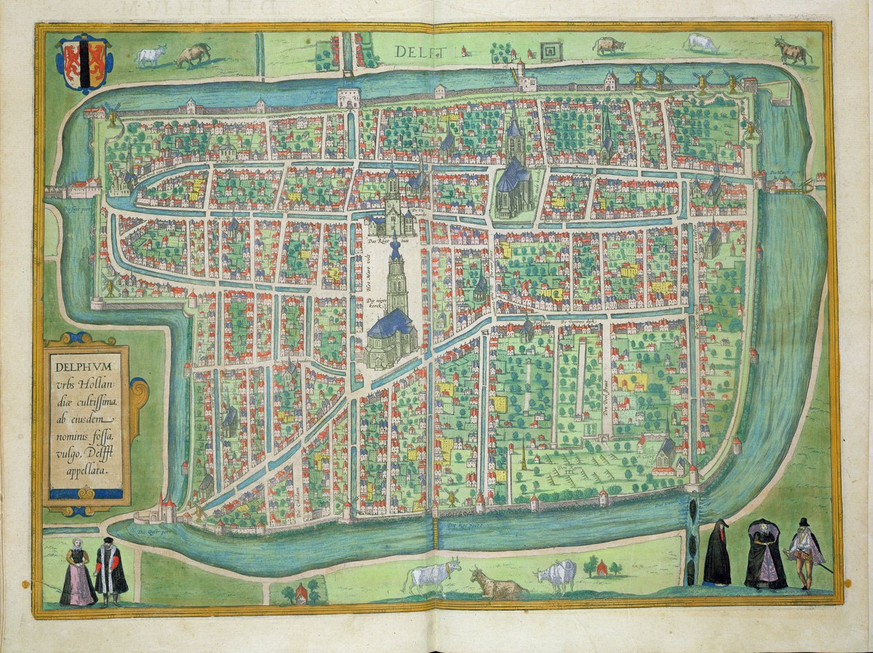 ブラウン（1541-1622）とフランツ・ホーゲンバーグ（1535-90）による「世界」からのデルフトの地図c.1572-1617 作： ヨリス・ヘフナーゲル