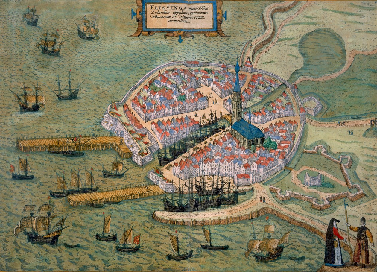 Geiss Braun（1541-1622）とFrans Hogenberg（1535-90）による &39;Civitates Orbis Terrarum&39;からのフリッシンガの地図c.1572-1617 作： ヨリス・ヘフナーゲル