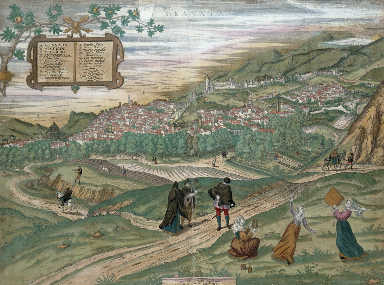 グラナダの地図、「世界」、ボリューム1、番号4、ブラウン（1541-1622）およびフランス（1535-90）、1565 作： ヨリス・ヘフナーゲル