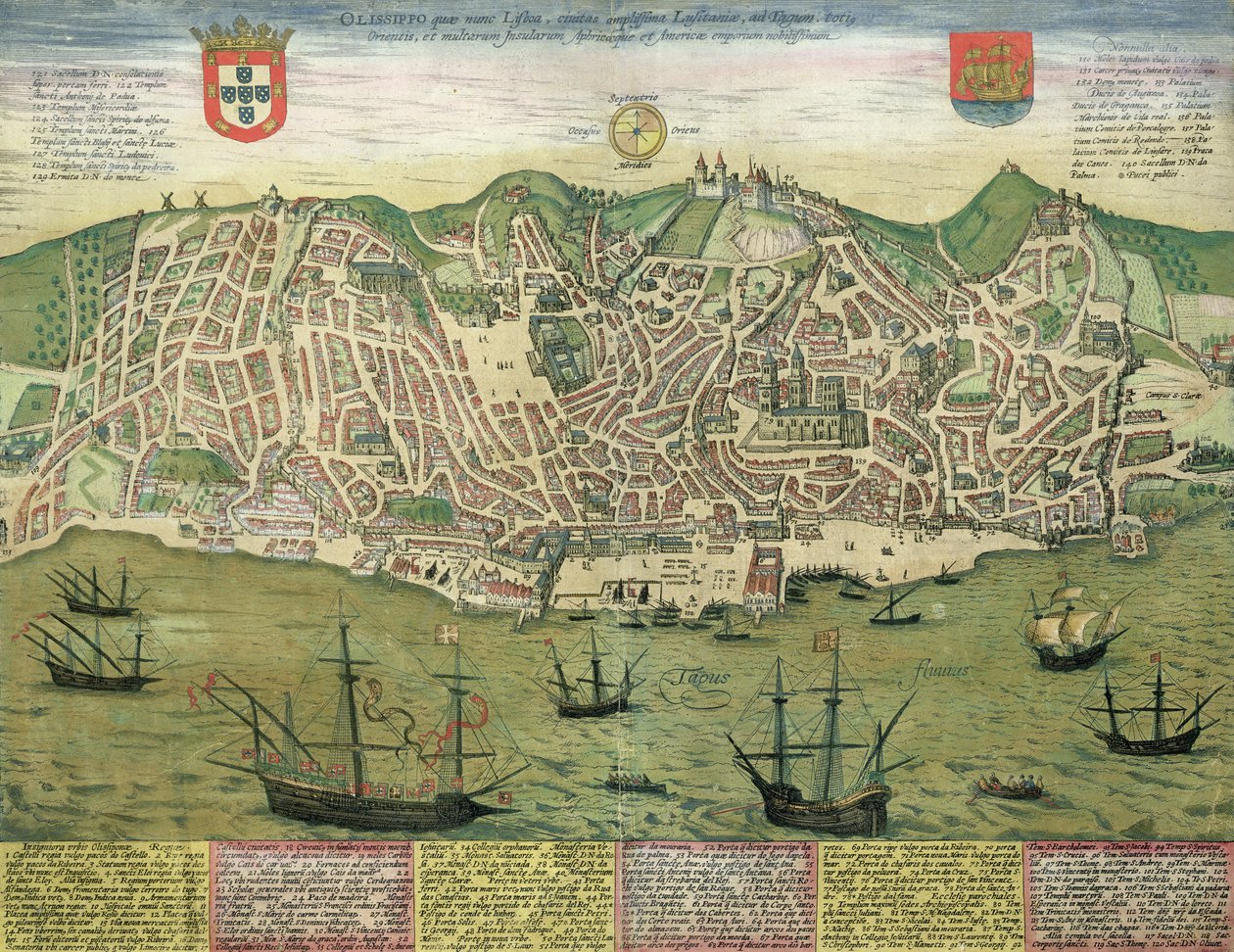 リスボンの地図、ブラウン（1541-1622）とフランツ・ホーゲンバーグ（1535-90）による「世界」、1572年頃 作： ヨリス・ヘフナーゲル