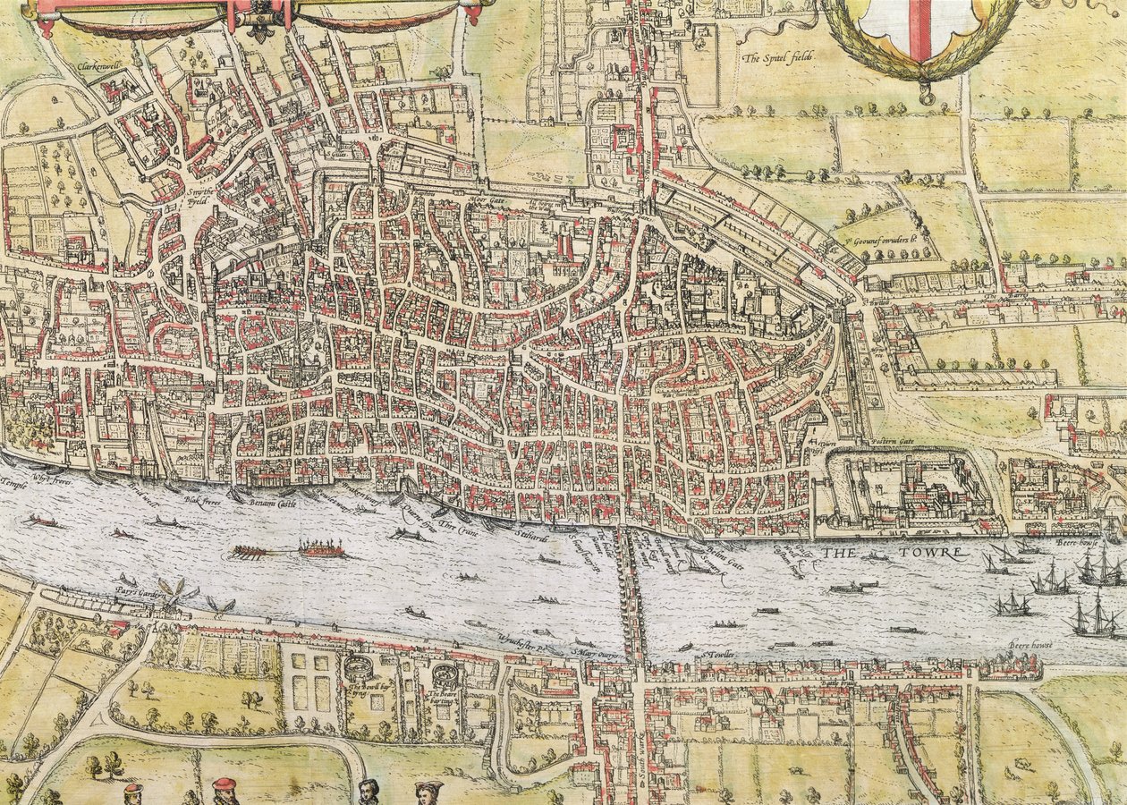 ブラウン（1542-1622）とフランスホーゲンベルク（1635-90）による「世界」からのロンドンの地図、1572年頃 作： ヨリス・ヘフナーゲル