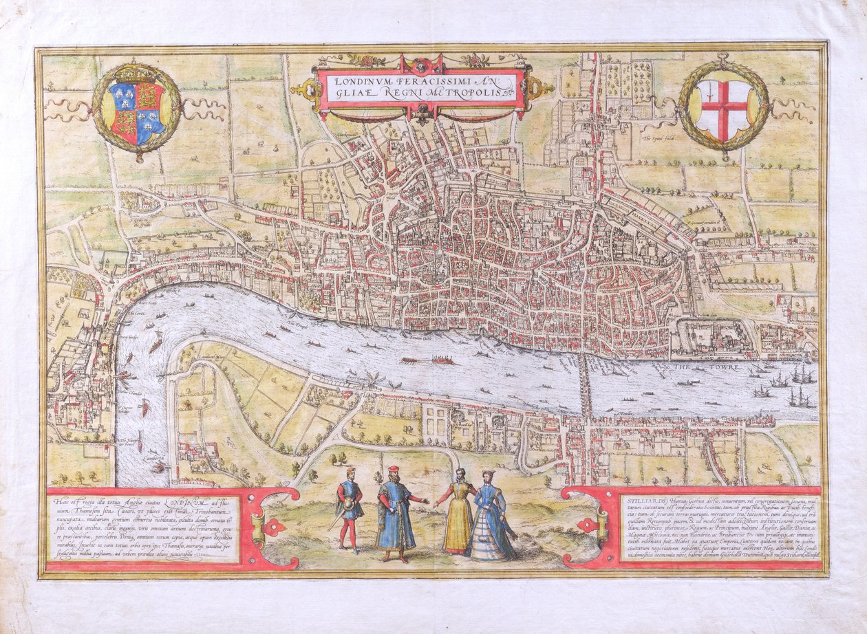 Civitates Orbis TerrarumのGeorg Braun（1542-1622）とFrans Hogenburg（1635-90）によるロンドンの地図、1572年（51896および58543も参照） 作： ヨリス・ヘフナーゲル