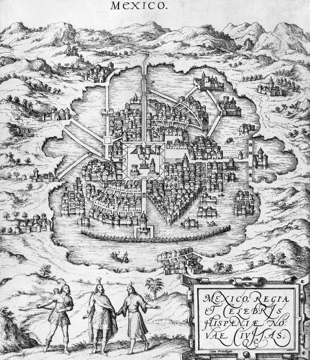 メキシコの地図、Braun（1541-1622）とFranz Hogenbergh（1535-90）による「世界」のイラストc.1572 作： ヨリス・ヘフナーゲル