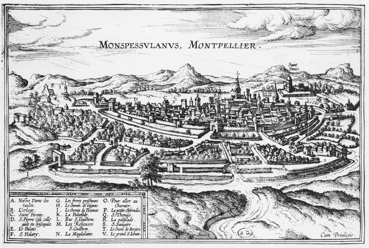 モンペリエの地図、Georg Braun（1541-1622）とFrans Hogenberg（1535-90）、1574年のブリュッセル（121038も参照）による「Civitates Orbis Terrarum」から 作： ヨリス・ヘフナーゲル