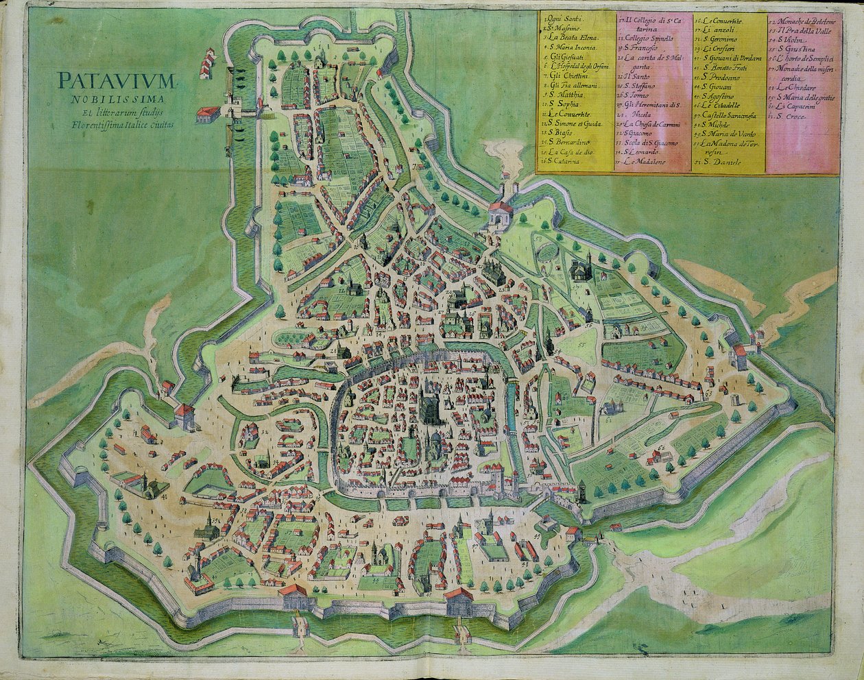 Braun（1541-1622）とFranz Hogenbergh（1535-90）c.1572-1617による「世界」からのパドヴァの地図 作： ヨリス・ヘフナーゲル