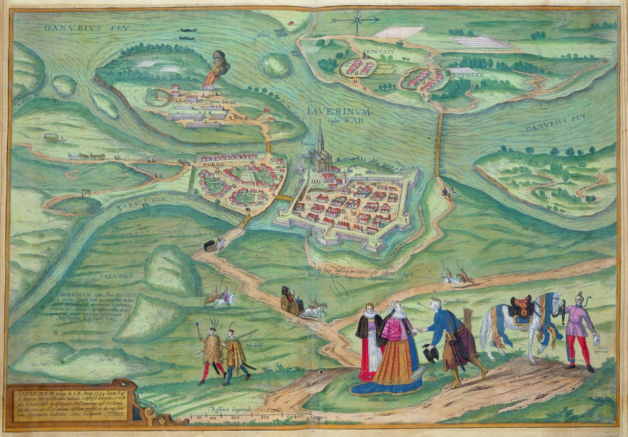 ブラウン（1541-1622）とフランツホーゲンバーグ（1535-90）1597による「世界」からのリンツの地図 作： ヨリス・ヘフナーゲル