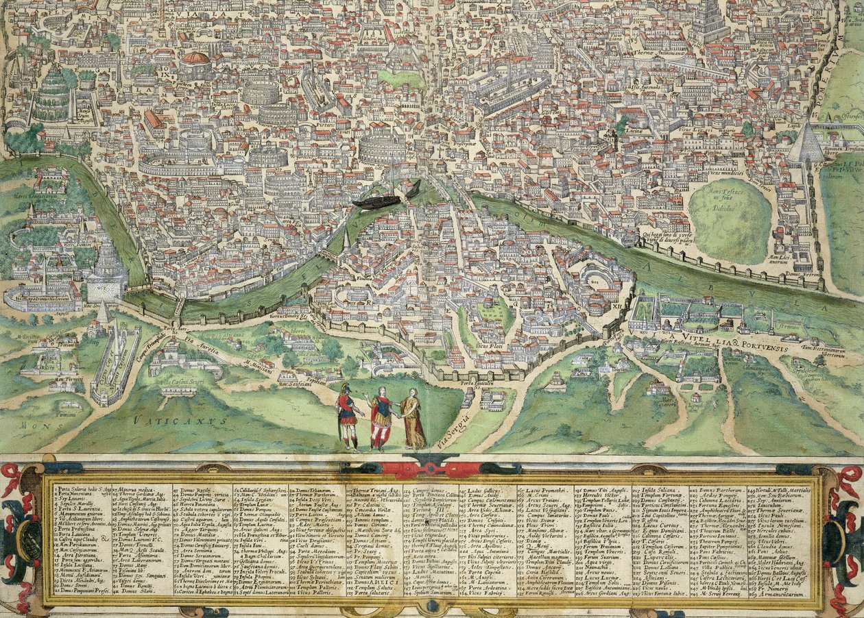ローマの地図、Georg Braun（1541-1622）およびFrans Hogenberg（1535-90）c.1572-1617（138955を参照）による「Civitates Orbis Terrarum」から 作： ヨリス・ヘフナーゲル