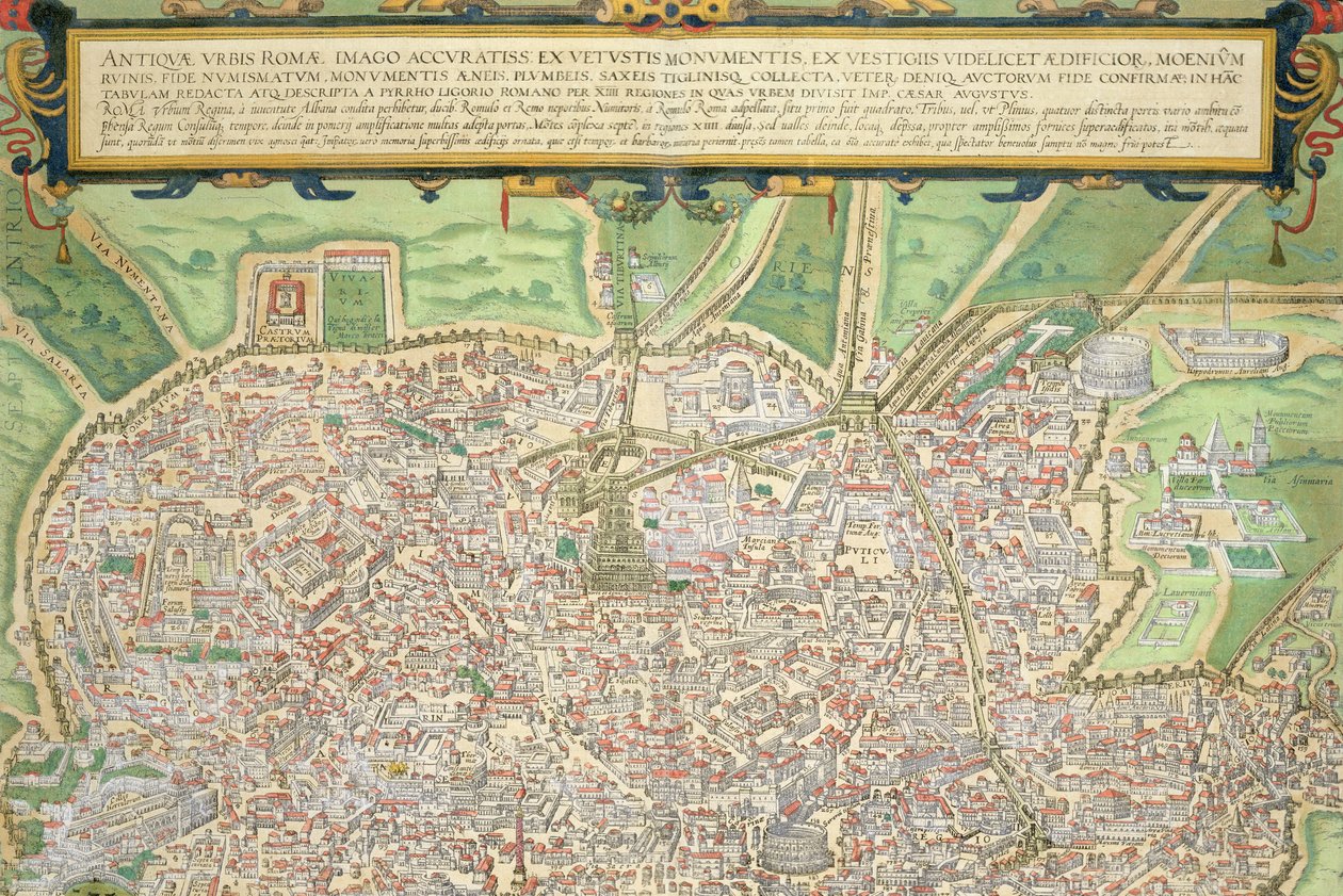 ローマの地図、Georg Braun（1541-1622）およびFrans Hogenberg（1535-90）c.1572-1617による「Civitates Orbis Terrarum」から（138961を参照） 作： ヨリス・ヘフナーゲル