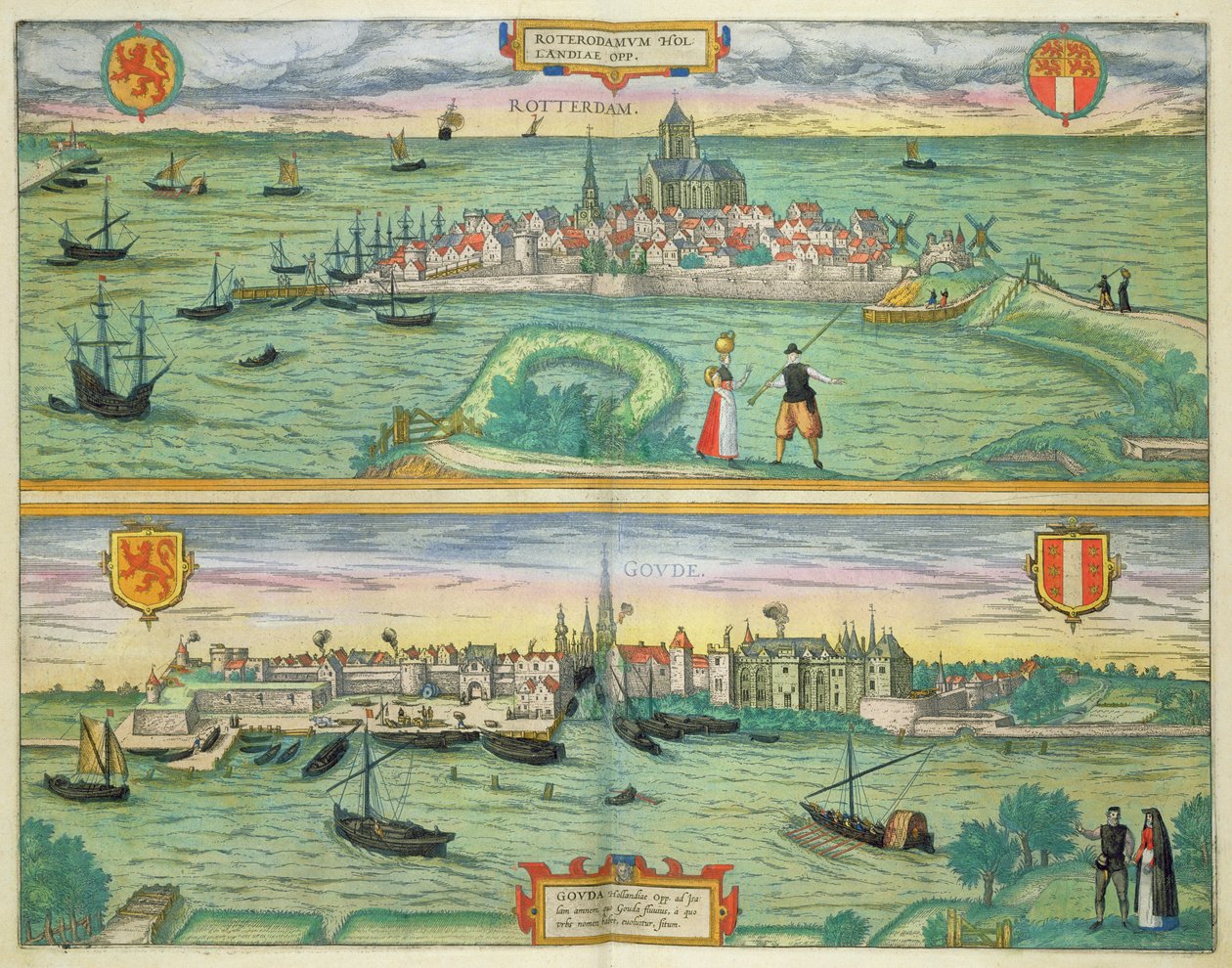 リスボンとカスカイスの地図、ブラウン（1541-1622）とフランツホーゲンバーグ（1535-90）による「世界」c.1572-1617 作： ヨリス・ヘフナーゲル
